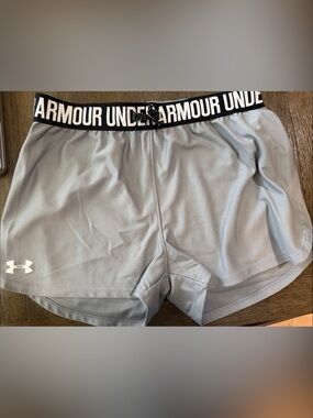 Under Armour Light Gray Athletic Shorts with Black Branded Waistband